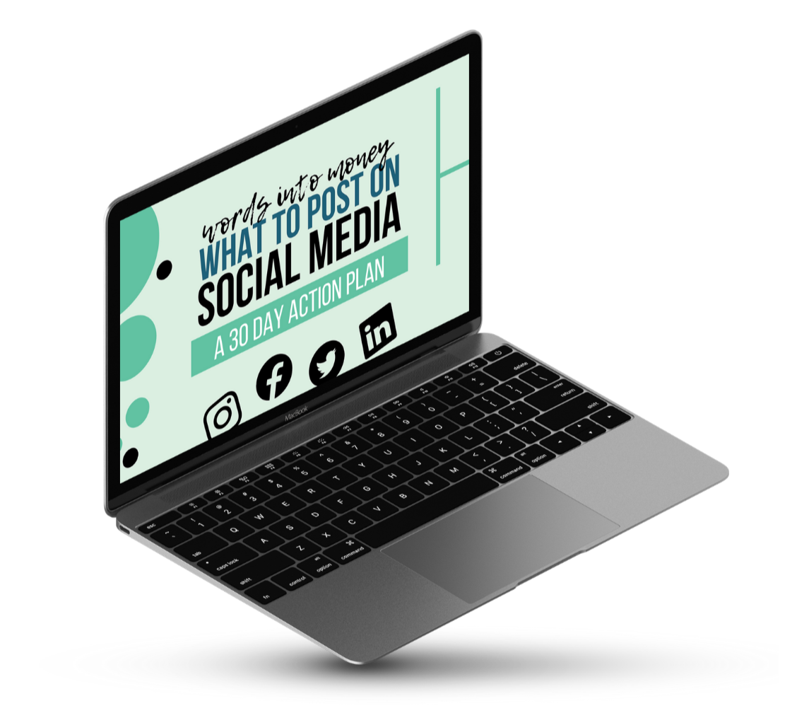 What to post on social media 30 day action plan by Words Into Money