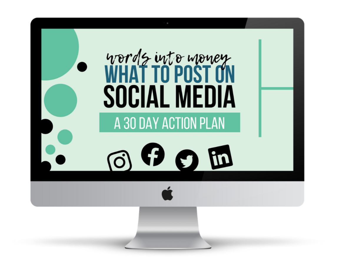 What to post on social media 30 day action plan by Words Into Money
